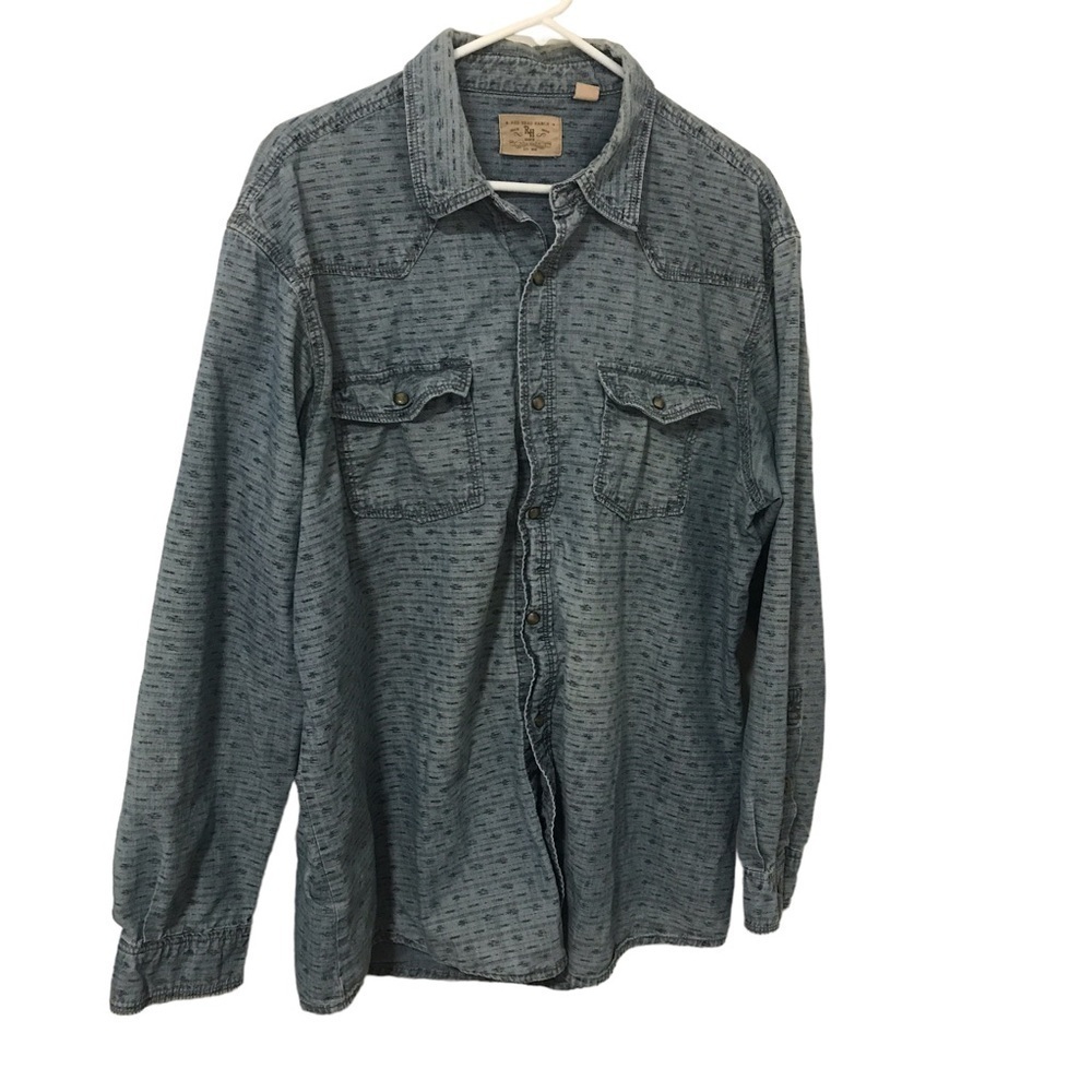 Red head ranch mini aztec print long sleeve snap button shirt size XL